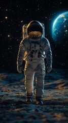 Poster - An astronaut walking on the moon with Earth visible in the background.