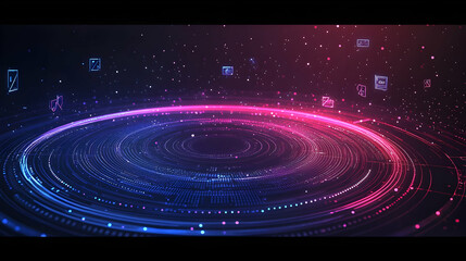 Poster - Abstract digital glowing circular tech background.