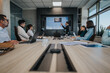 © qunica.com - A group of multicultural business people in a modern boardroom, actively participating in a presentation. The setting is collaborative, showcasing diversity and teamwork in a corporate environment.