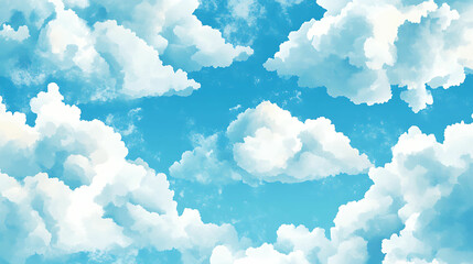 Wall Mural - blue sky with white clouds watercolor background