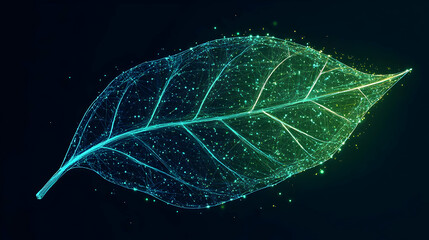 Poster - Abstract glowing leaf formed by particles.