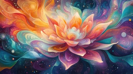 Poster - Cosmic Bloom: A Psychedelic Floral Tapestry