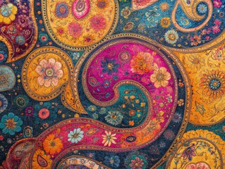 Poster - A vibrant paisley pattern featuring floral designs in rich colors.