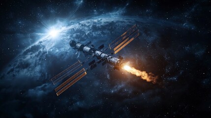 Poster - Private spaceflight launches from serene space station in orbit stunning views of earth and beyond futuristic environment