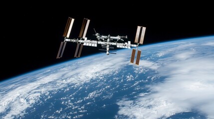 Poster - Exploring private spaceflights from a serene space station in earth's orbit futuristic environment high-angle view