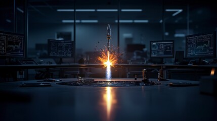 Leinwandbilder - Private spaceflight launch simulation high-tech control room digital animation futuristic atmosphere dramatic view innovation