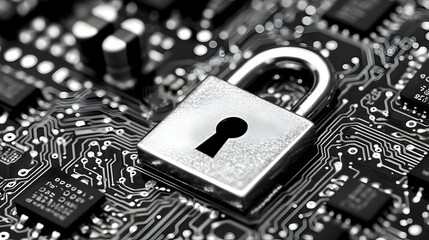 Poster - Close-up of padlock on circuit board.