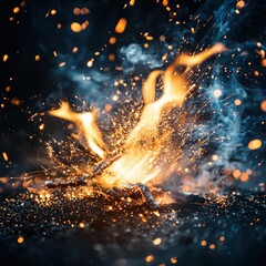 Poster - Dynamic fire sparks erupting on a black background cinematic visuals abstract art close-up high-contrast imagery