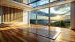 © nick - Sunlit hardwood floors gleam, warmed by underfloor heating, showcased through a panoramic window in a modern architectural photograph.