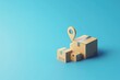 © khalid_spk - Location pin cardboard boxes package delivery bright blue background