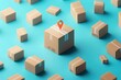 © khalid_spk - Location pin cardboard boxes package delivery bright blue background