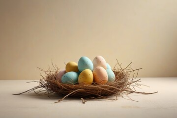 Wall Mural - there are four eggs in a nest on a table