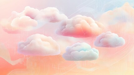 Poster - Cloud computing represented through abstract visualization with colorful cloud formations and soft gradients in the background