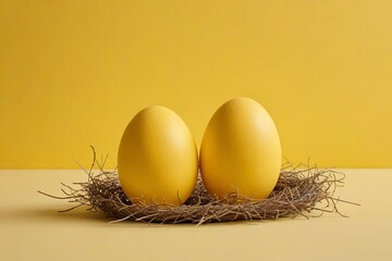 Wall Mural - there are two eggs sitting in a nest on a table