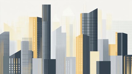 Poster - Abstract representation showcasing a vibrant city skyline with geometric shapes and soft colors illustrating urban life