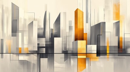 Poster - Abstract representation of a vibrant city skyline with geometric shapes and contrasting colors