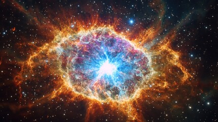 Poster - Celestial explosion in the cosmos showcasing vibrant colors and intricate gas formations in deep space