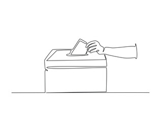 Leinwandbilder - Continuous line drawing art of voter's hand placing ballot in ballot box polling place, election day concept.
