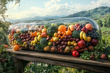 Wall Mural - Colorful Array of Fresh Fruits and Vegetables in Glass Container