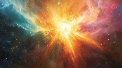 Poster - Surreal depiction of a supernova explosion in the depths of space showcasing vibrant colors and cosmic energy