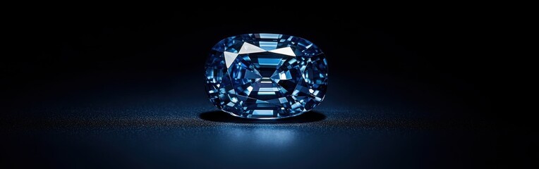 Poster - Radiant blue sapphire gleams against a dark background highlighting its rich color and intricate facets
