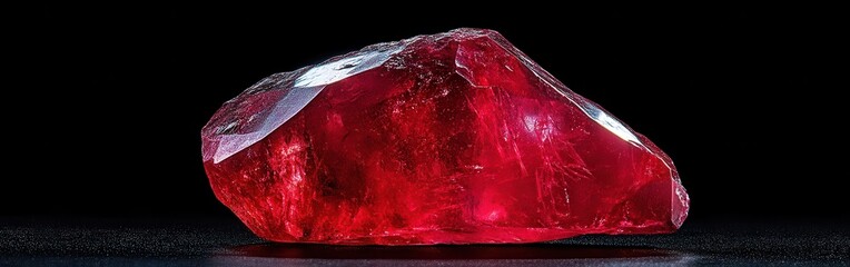 Aufkleber - Polished ruby showcases its intense red color against a dark backdrop in an elegant display of natural beauty