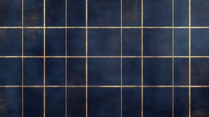 Poster - Modern grid pattern wallpaper with a sleek blue and gold design suitable for interior decoration in contemporary spaces