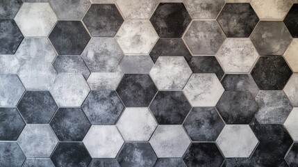 Poster - Modern minimalist hexagonal tile design in shades of gray for contemporary interiors