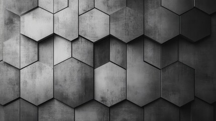 Aufkleber - Minimalist hexagonal design showcasing textured concrete in a modern setting with strong geometric patterns