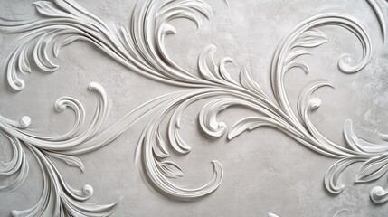 Poster - Elegant light gray paper texture with decorative floral patterns for artistic design projects in modern interior decor