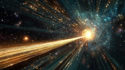 Poster - Comet streaking through the cosmos with vibrant light trails in a breathtaking celestial display