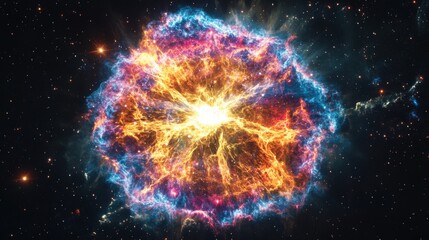Poster - Dramatic supernova explosion radiating light and energy in a vibrant cosmic display