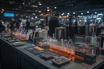 Poster - A modern laboratory scene featuring glassware, chemical solutions, and an engaged audience, showcasing a blend of science and innovation.