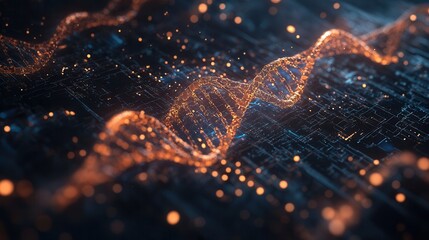 Aufkleber - An abstract representation of glowing wave patterns and particles, suggesting themes of technology and data visualization.