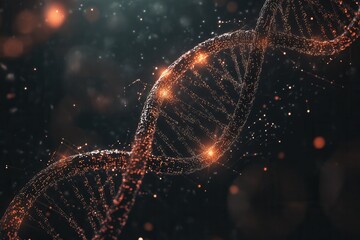 Poster - A glowing DNA double helix illuminated against a dark background, showcasing intricate details and sparkling elements.
