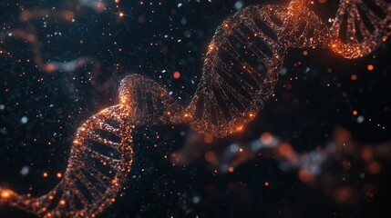 Aufkleber - A vibrant, abstract representation of a DNA double helix, illuminated with glowing particles, showcasing the beauty of genetic structures.