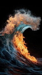 Poster - Layering of ocean wave and crackling fire creates a surreal visual experience in harmony