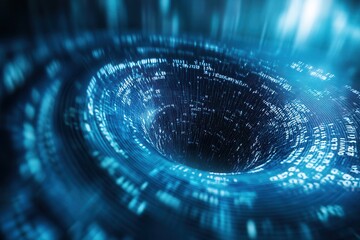 Poster - A swirling vortex of digital data and light, conveying a sense of depth and infinity in a high-tech environment.