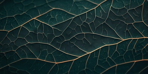 Aufkleber - A close-up view of a textured leaf, showcasing intricate patterns and veins against a dark green backdrop.