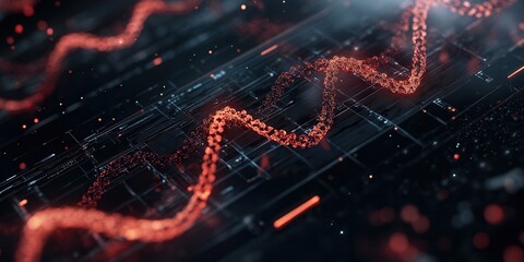Aufkleber - A dynamic red waveform on a dark, textured background, suggesting energy, technology, and digital innovation.