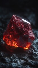Poster - Radiant garnet gemstone showcasing deep red hues illuminated by soft light on a textured surface