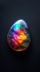 Poster - Polished opal with vibrant color play and captivating reflections on a dark background