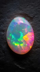 Poster - Polished opal showcasing vibrant colors and patterns on a dark background in a close-up view