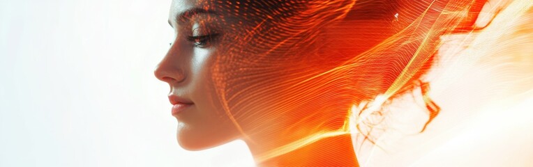 Poster - Double exposure artistry featuring a woman's face and layered abstract elements in bright tones