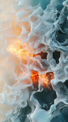 Aufkleber - Firelight dances among the waves of white foam at dusk, creating an ethereal landscape
