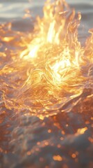 Poster - Close-up of dancing firelight reflecting on water at twilight