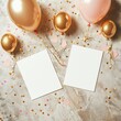 © Image4u - Birthday celebration blank cards festive background flat lay