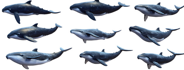 Poster - Set of blue whale on transparency background PNG