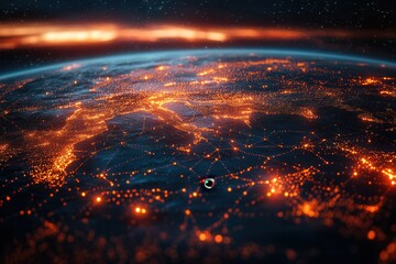 Fototapete - A stunning view of Earth at night, showcasing vibrant city lights illuminating the surface against a starry backdrop.