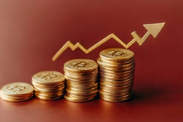 Poster - A stack of gold coins with a rising arrow graph symbolizes financial growth and investment success.